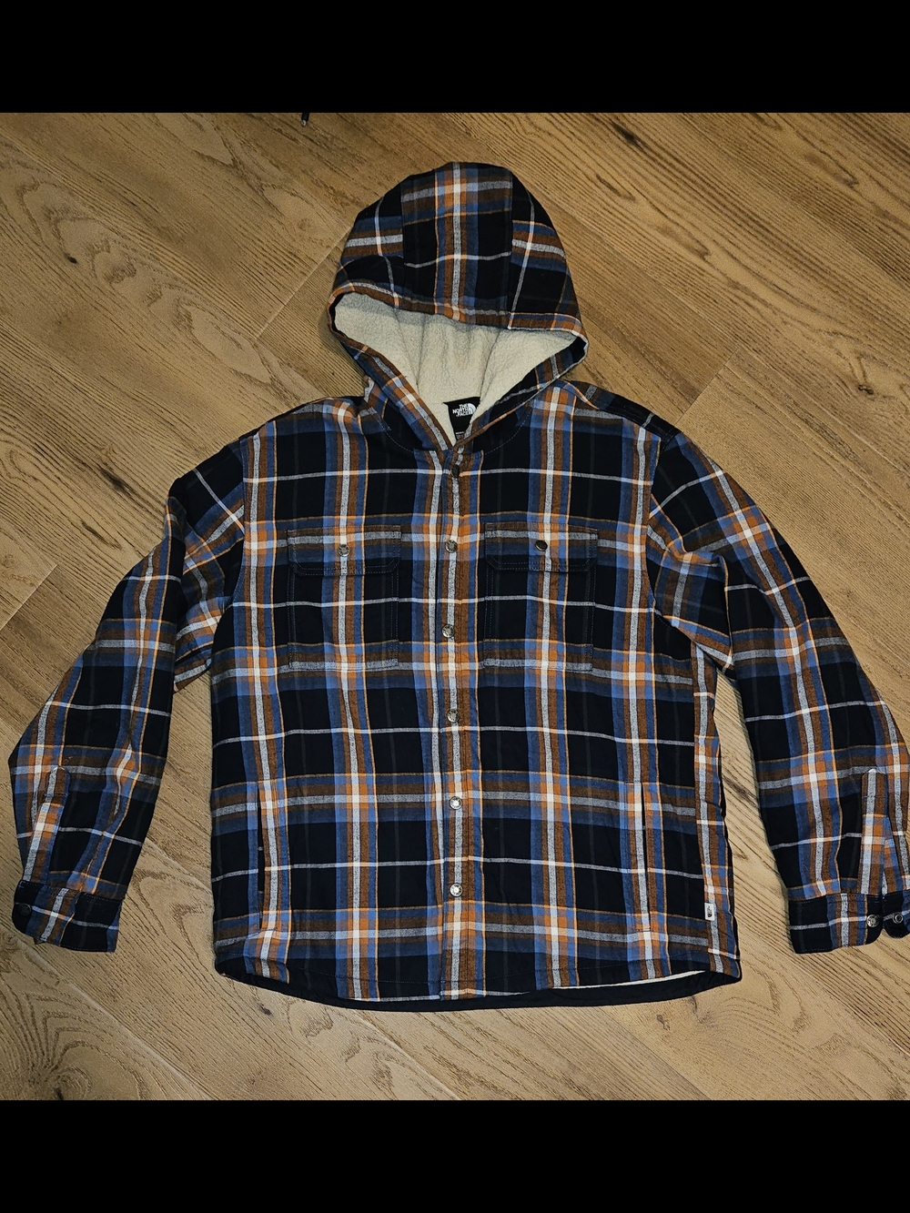 The North Face Navy & Orange Plaid Hooded Shirt Jacket